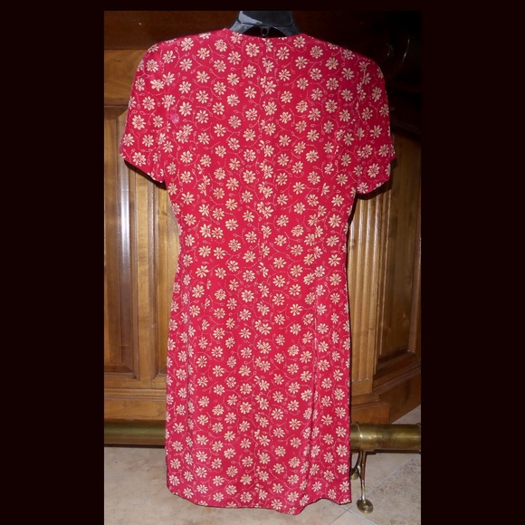 Annr Taylor Red dress with tan floral medallions - Picture 4 of 8